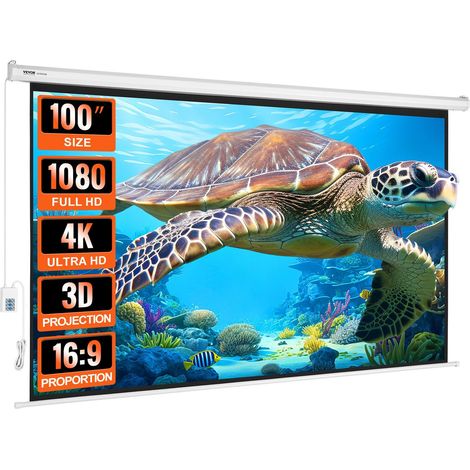 Écran de projection motorisé, 100 pouces, format 16:9, résolution 4K/1080p, écran de projection électrique automatique avec télécommande, fixation murale, idéal pour la maison, le bureau ou le home ci (1/5)