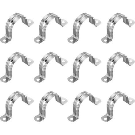 Colliers rigides 42mm, 12 Pcs Attaches Conduit 2 Trous en Acier Inox 304, Support U pour Fixation Tuyaux/Câbles/Fils (1-2/3") (1/5)