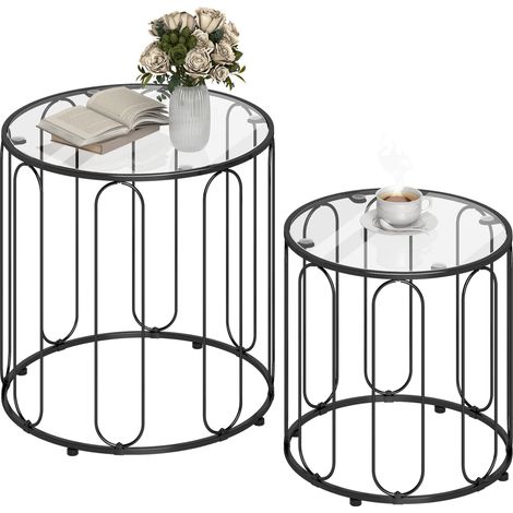 HOMCOM Coffee Table Set of 2, Nest of Tables with Metal Frame, Black