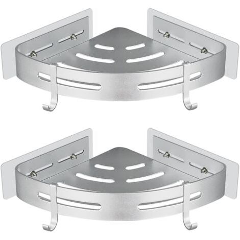 Étagère de Douche d'angle sans Perçage Adhésif Etagere de Rangement Douche Angle Organisateur Salle de Bain Argent en Aluminium Mural 2 Pièces Porte Gel Shampoing Douche (1/5)