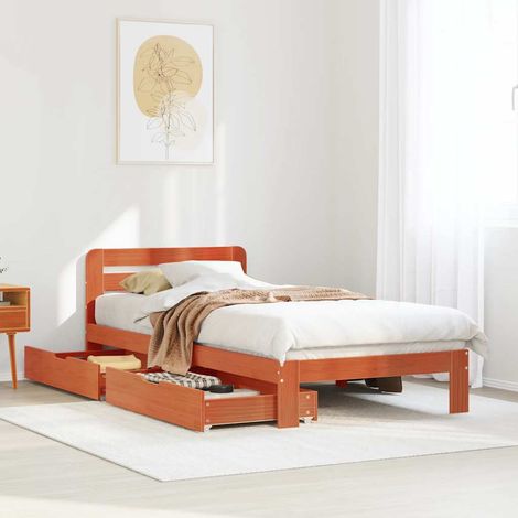 Massivholzbett ohne Matratze Wachsbraun 90x190 cm Kiefernholz