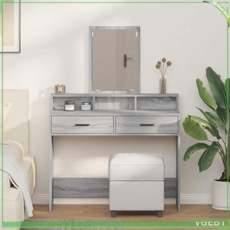 Table de Maquillage - ABI - Gris Sonoma - Bois d'ingénierie - 100 x 41 x 140 cm (1/5)