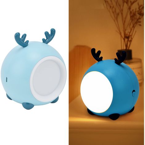 Veilleuse mignonne pour animaux de compagnie, veilleuse tactile pour enfants, lampe de chevet LED pour l'alimentation, veilleuse de chambre, lampe à tapoter rechargeable par USB, bleue. (1/5)