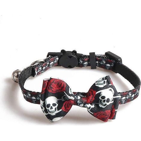 Fournitures pour fête d'Halloween pour chat : Collier de sécurité avec nœud papillon mignon, motif château et toile d'araignée - 1 (1/5)