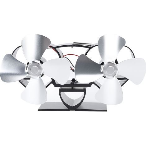 Ventilateur de poêle alimenté par la chaleur en alliage d'aluminium, 4 pales, cheminée à double tête pour remplacement, argent (1/5)