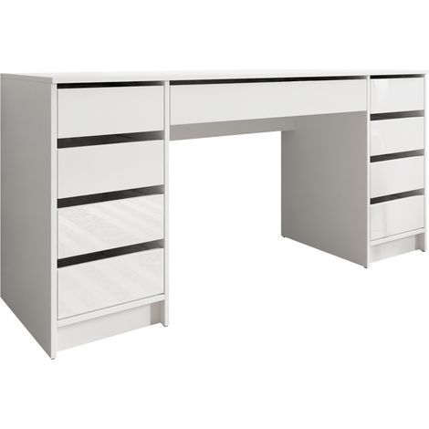 Bureau droit blanc brillant 76x154x55cm – Stratifié avec tiroirs – Bords protégés ABS pour durabilité – Fabriqué en UE (1/5)
