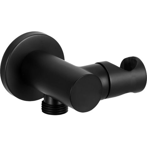 Support mural pour douchette Artibetter : raccord de flexible G1/2", coude d'alimentation mural en laiton avec support réglable pour douchette à main, finition noire mate (1/5)