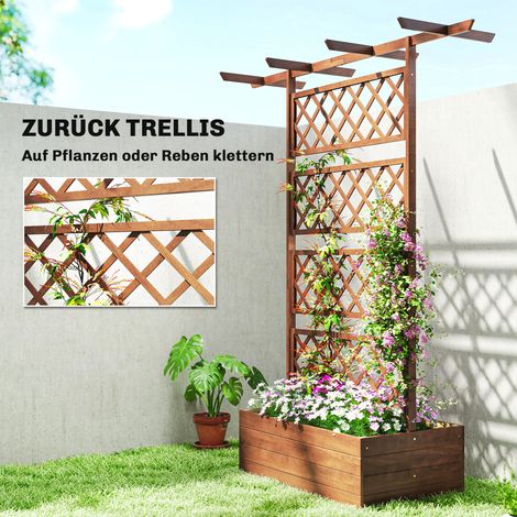 Caisse à plantes avec treillis, bac carré en bois avec support mural pour plantes grimpantes et toit (1/5)