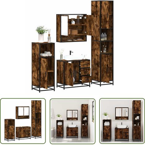 vidaXL 4-tlg. Badmöbel-Set Räuchereiche Holzwerkstoff (1/5)
