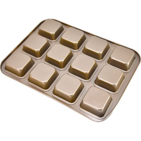 Antihaft-Muffinform mit 12 Mulden, goldfarben, quadratisch, dickwandig, für Mini-Burger, hausgemachtes Gebäck, Backutensil (1/5)