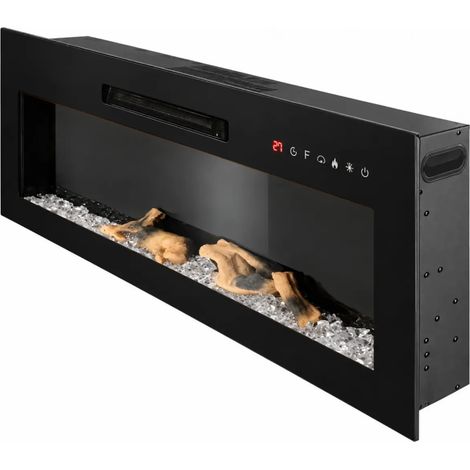 Camino Elettrico da Parete in Acciaio Vetro Nero Fiamma LED 2 kW (1/5)
