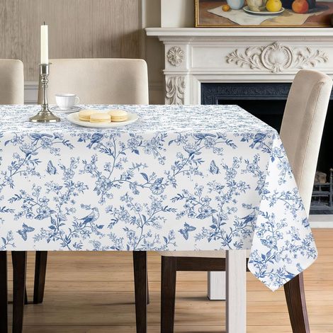 Nappe Rectangulaire Vintage Fleurs Oiseaux Papillons Bleu 152x264 (1/5)