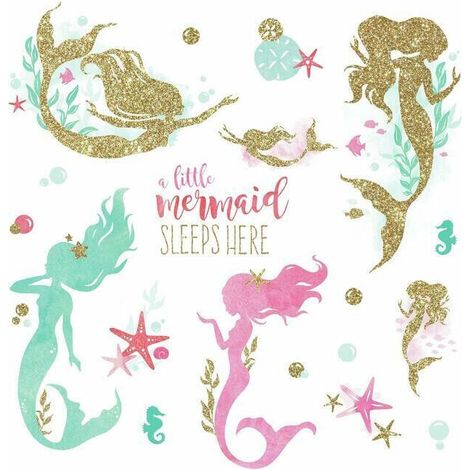 Stickers Sirènes à paillettes Disney 21 éléments My Littre Mermaid Sleeps Here (1/5)