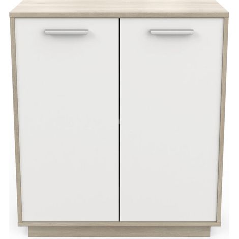 Buffet basso a 2 ante, decoro legno e bianco L78 cm - Léo
