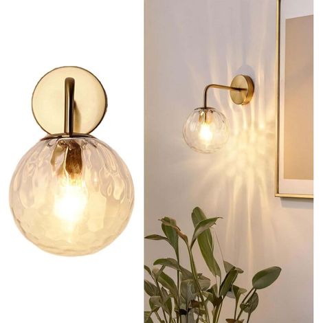 AMXCNOY Lot de 2 appliques murales en verre texturé ambré avec finition dorée – éclairage mural moderne dimmable pour chambre, salon, couloir et coiffeuse (1/5)