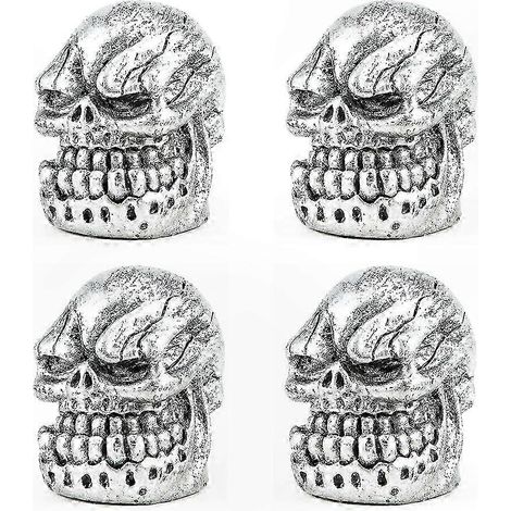 Lot de 4 bouchons de valve universels en cuivre antirouille, motif tête de mort, pour roues de voiture, moto et vélo - Accessoires pour roues automobiles C01838-Argent (1/5)
