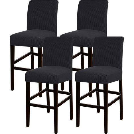 Housse extensible pour tabouret de bar, tabouret de comptoir ou chaise de pub, idéale pour la salle à manger, le café ou le bar. Housse amovible en tissu jacquard avec base élastique, lot de 4, noir. (1/5)