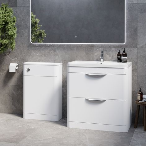 Oslo Gloss White 1350mm Vanity Unit Toilet Suite with Leni Basin - 1350mm - Oslo Standard HandleWithout Jubilee Toilet Pan