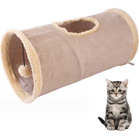 1 tunnel pour chat, diamètre 25 cm, longueur 50 cm, polyester avec bordure en daim synthétique, pliable, pour chats, lapins et chiots (1/5)