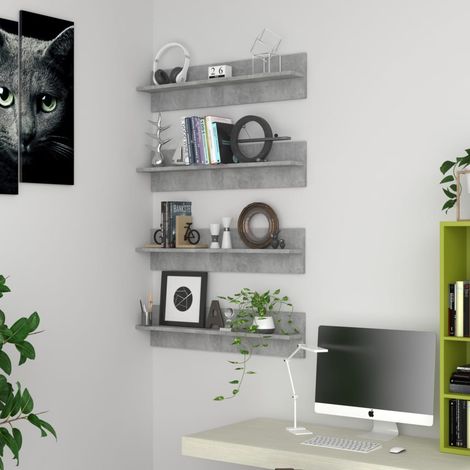 Lot de 4 Étagères murales Armoire murale Meuble Étagère Gris béton 80x11,5x18 cm Aggloméré 53717 (1/5)