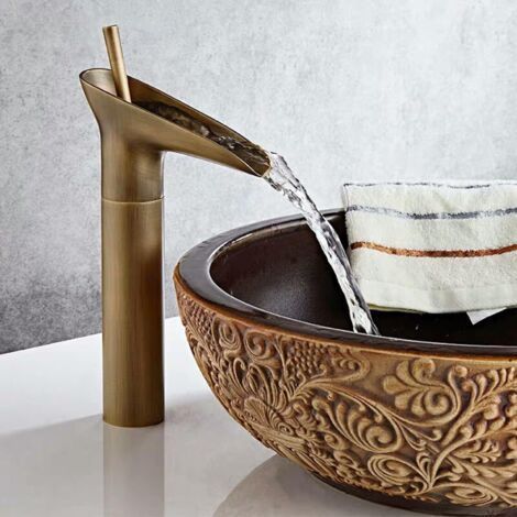 Robinet de Salle de Bains Mitigeur de Lavabo Cascade Antique à 1 Trou Robinet de Salle de Bain à Levier Unique - Grand Robinets de Lavabo (1/5)