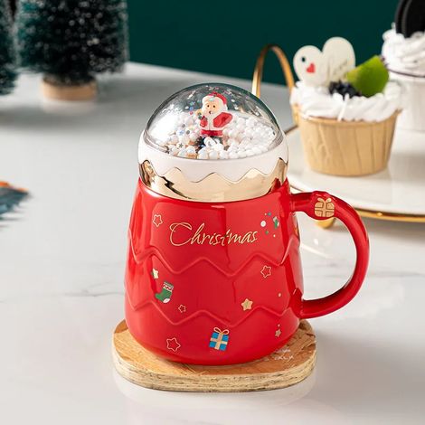 Mug en céramique Père Noël, couvercle original en forme de boule de neige, mug pour lait maison pour le petit-déjeuner, cadeau de Noël.