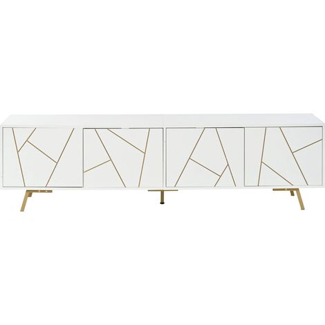 Meuble TV Blanc et Or, 4 Portes, 5 Pieds Métalliques, Convient aux TV jusqu'à 85 Pouces,190×40×51,5 cm (1/4)