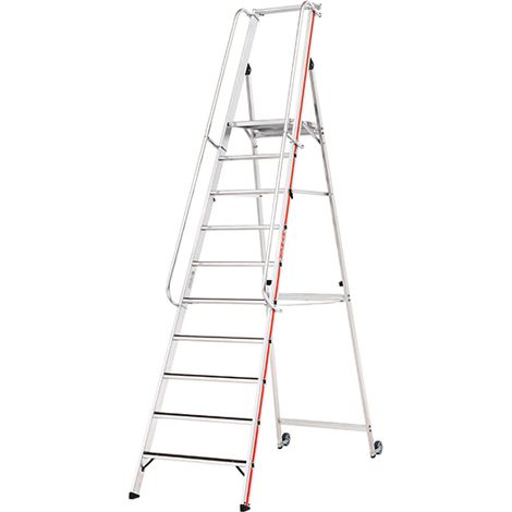 Escabeau grande plateforme 10 marches R13 - hauteur max de travail 4.34m - 868110