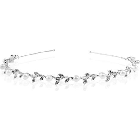 Brauttiara mit Strasssteinen und Perlen / Haarspangen / Haarband / Haarschmuck (Silber) (1/3)