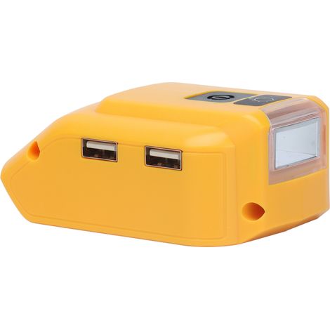 Adaptateur convertisseur de batterie jaune, source d'alimentation avec lumière LED et double USB, pour DCB127 DC12V. (1/5)