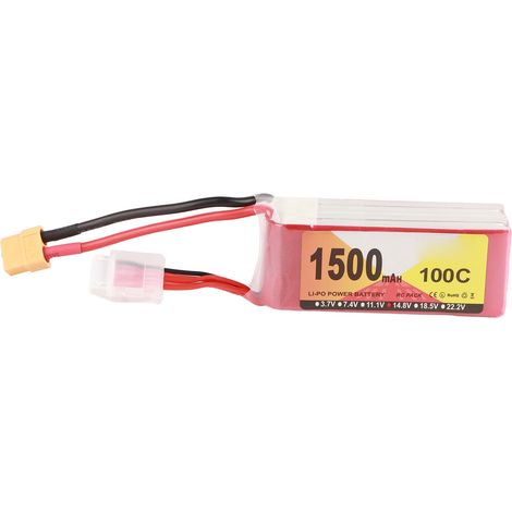 Batterie LiPo RC 14.8V 1500mAh 100C Haute Performance, Pile Rechargeable Longue Durée Portable avec Connecteur XT60 pour Modélisme (1/5)