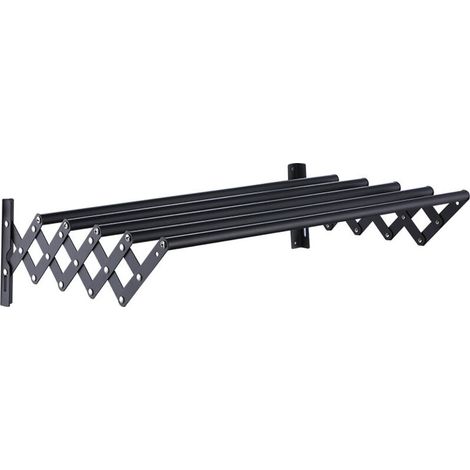 Séchoir à linge mural pliable, 5 barres, en acier inoxydable, idéal pour buanderie, balcon, salle de bain, 43 cm (noir) (1/3)