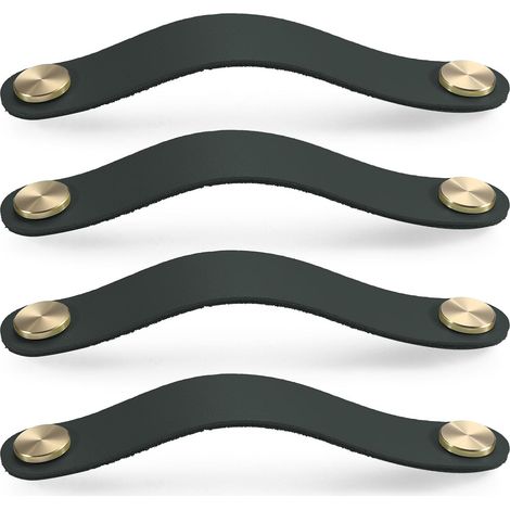4er-Set Schranktürgriffe aus Messing und schwarzem Leder, Länge 190 mm, mit Schrauben, geeignet für Kleiderschränke und Küchen (1/5)