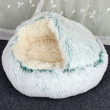 Trade Shop - Halbgeschlossener Schlafsack aus weichem Kunstfell für Katzen und Hunde, Grün, 40 cm - (1/4)