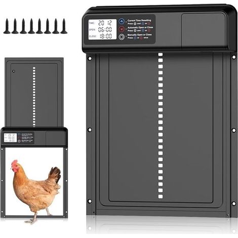 Puerta automática para gallinero，Puerta eléctrica para gallinero，Sistema inteligente antipinzamiento，328 x 244 cm，Negro (1/5)