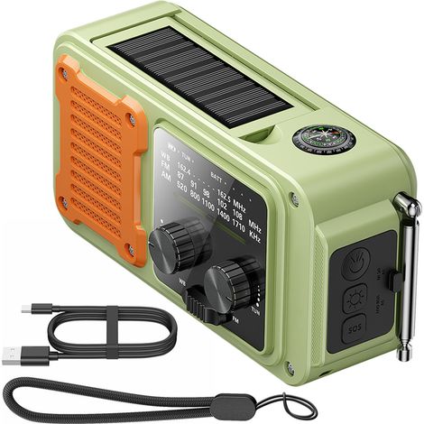 Notradio mit Handkurbel, solarbetrieben, 2000 mAh, NOAA/AM/FM/WB, tragbarer multifunktionaler externer Akku. (1/5)