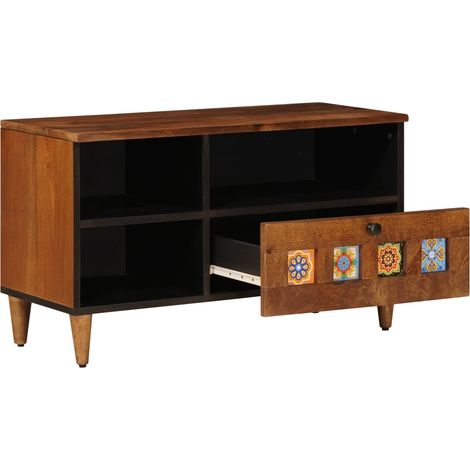 Meuble TV Noyer 80 x 33 x 46 cm Bois de mangue massif (1/5)