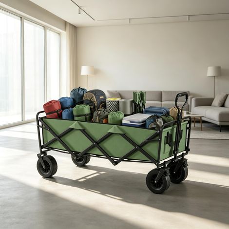 Chariot de jardin pliant 130 L, 250 kg, roues tout-terrain avec freins, poignée réglable, cadre métal (1/5)