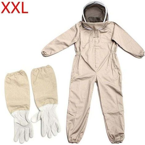 Beekeeping Suit - Beekeeping Clothing - Full Body Protection - Beginner Gloves - Coffee Color - Size XXL
