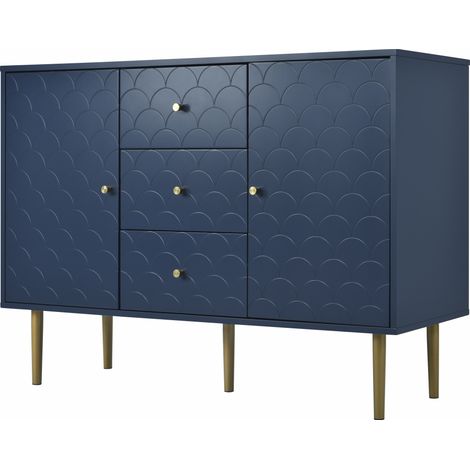 Commode buffet à 2 portes et 3 tiroirs, étagère réglable, pour salon et chambre, bleu marine, H83/L120/P40 cm (1/5)