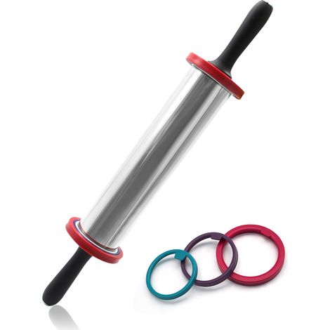28 cm (11 Zoll) langer, antihaftbeschichteter Nudelholz aus Edelstahl, 3-teilig, einstellbare Dicke, Mehlstäbe, Pizzaroller (1/5)