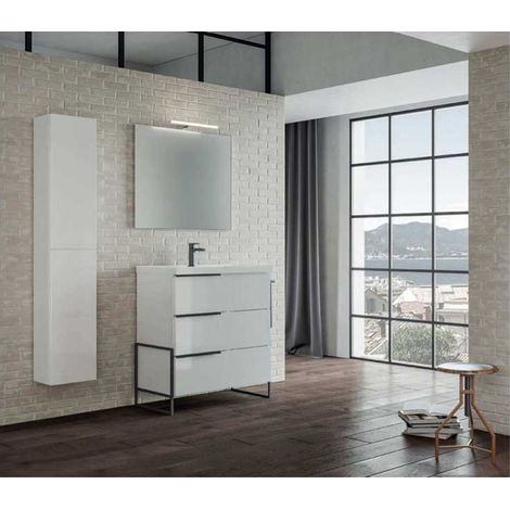 Mobile Bagno FEBE60 cm SospesoVarie Combinazioni di Colori Base 3 cassetti - Lavabo in Ceramica (1/5)