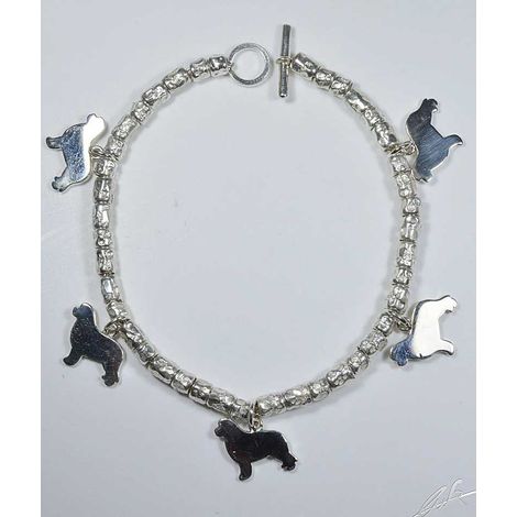 Silbernes Interlock-Armband, mit Anhänger Silhouetten von Neufundländer Hund