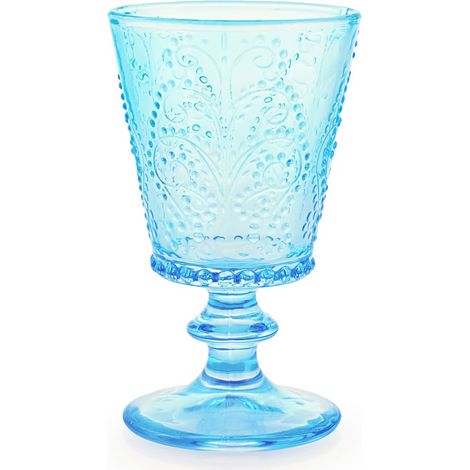 Lot de 4 verres de jardin en verre travaillé bleu clair 25 cl - élégants, résistants et lavables au lave-vaisselle
