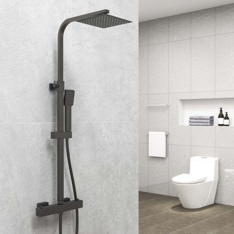 Biubuibath Thermostatic Shower Mixer Exposed Square Black Twin Head Valve Set (1/5)