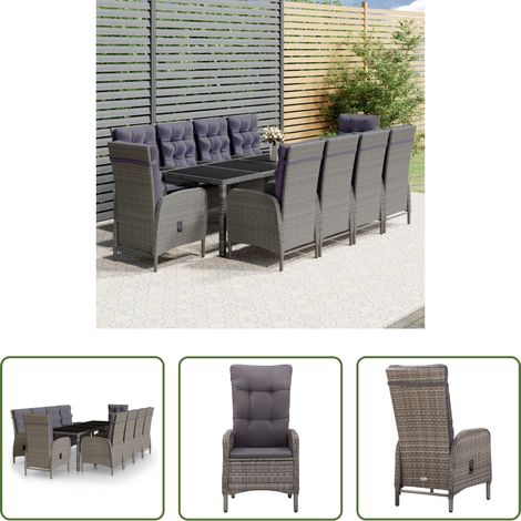 vidaXL Chaise de jardin -  Ensemble à manger de jardin 11 pcs résine tressée gris (1/5)