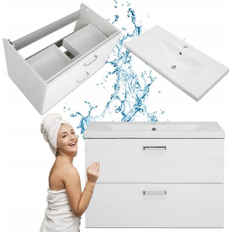 STAMAR Badezimmerschrank - 80 x 40 x 53 cm - Weiß glänzend - Modernes Design - Praktisch und Elegant