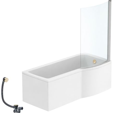 IDEAL STANDARD Connect Air 170 x 80 cm, conjunto para bañera/ducha derecha + delantal + mampara fija + desagüe (Oro)