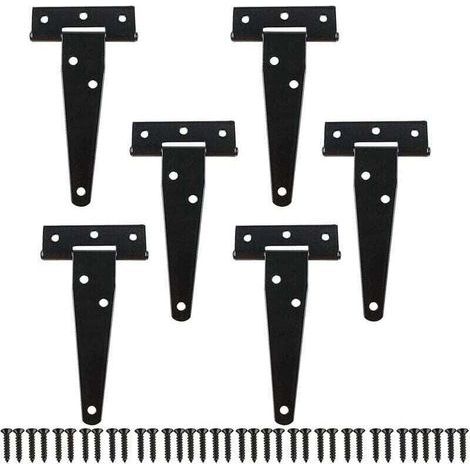 6 Pièces Charnières- 10cm Noir en T Métallique Charnière Porte de Grange avec Vis (1/4)