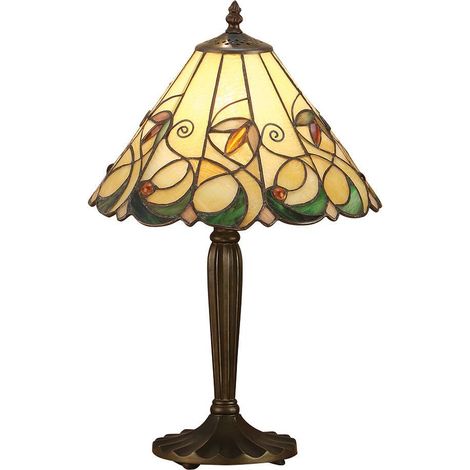 Interiors Jamelia - Lampada da tavolo piccola con 1 luce in vetro Tiffany, vernice bronzo scuro con riflessi, E27 (1/4)